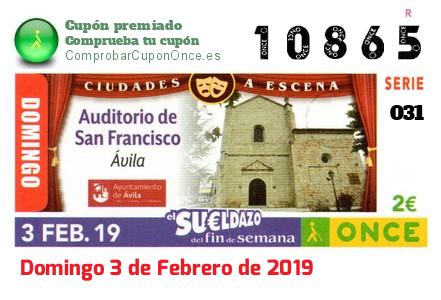 Sueldazo ONCE premiado el Domingo 3/2/2019