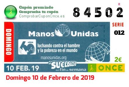 Sueldazo ONCE premiado el Domingo 10/2/2019