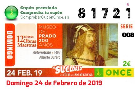 Sueldazo ONCE premiado el Domingo 24/2/2019