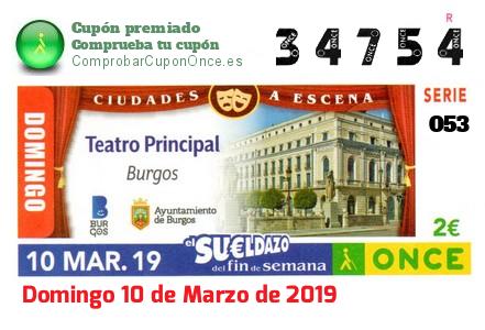 Sueldazo ONCE premiado el Domingo 10/3/2019