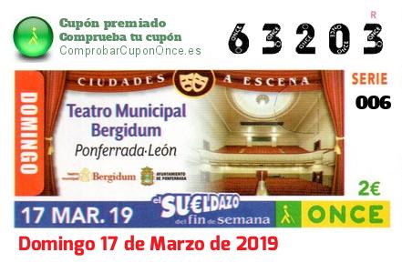Sueldazo ONCE premiado el Domingo 17/3/2019