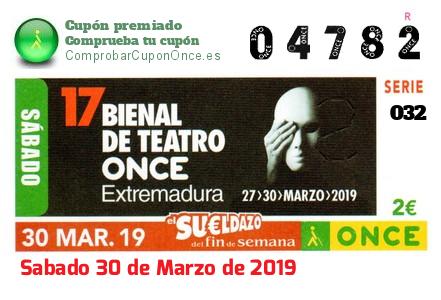 Sueldazo ONCE premiado el Sabado 30/3/2019