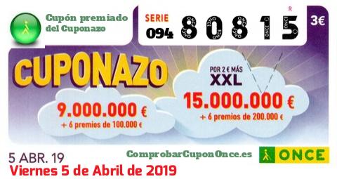 Cupón premiado en este sorteo