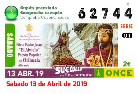 Sueldazo ONCE premiado el Sabado 13/4/2019