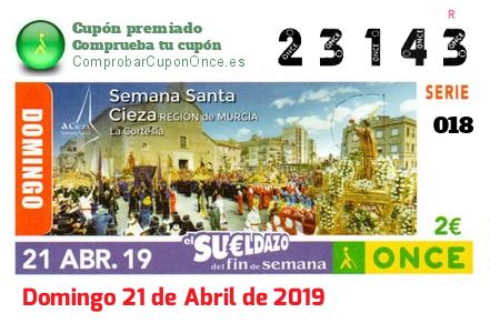 Sueldazo ONCE premiado el Domingo 21/4/2019