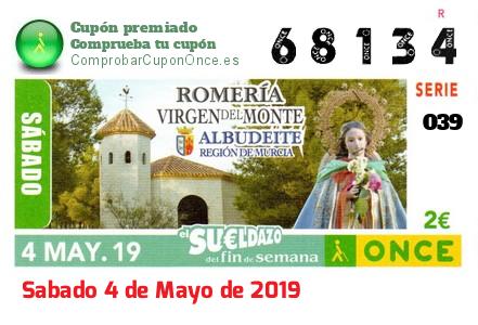 Sueldazo ONCE premiado el Sabado 4/5/2019