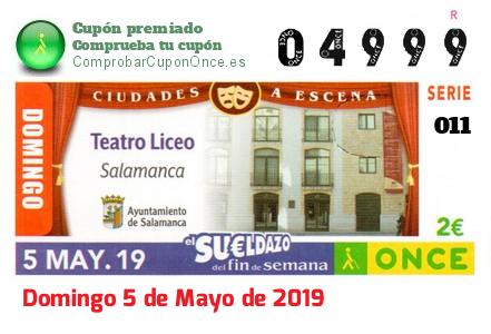 Sueldazo ONCE premiado el Domingo 5/5/2019