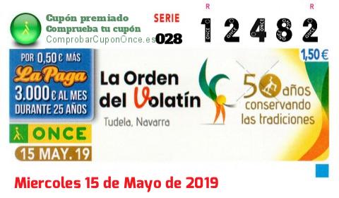 Cupón ONCE premiado el Miercoles 15/5/2019