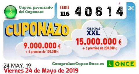 Cuponazo ONCE premiado el Viernes 24/5/2019