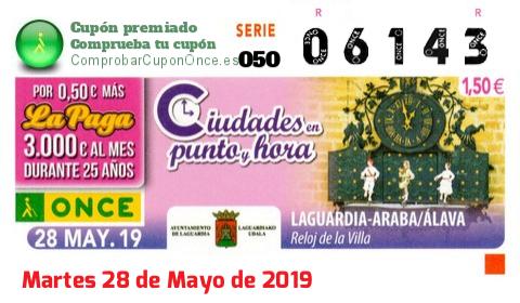 Cupón ONCE premiado el Martes 28/5/2019