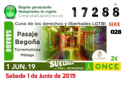Sueldazo ONCE premiado el Sabado 1/6/2019