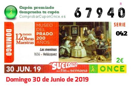 Sueldazo ONCE premiado el Domingo 30/6/2019