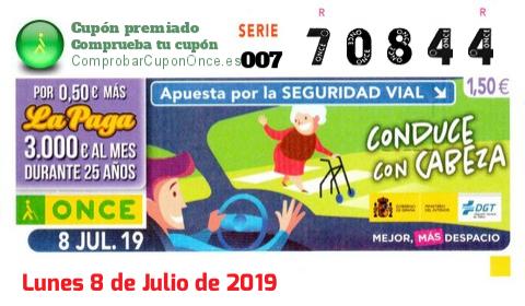 Cupón ONCE premiado el Lunes 8/7/2019