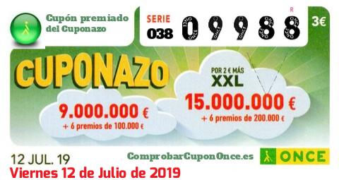 Cuponazo ONCE premiado el Viernes 12/7/2019