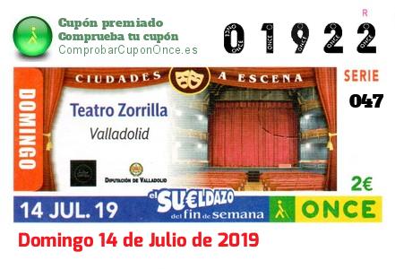 Sueldazo ONCE premiado el Domingo 14/7/2019
