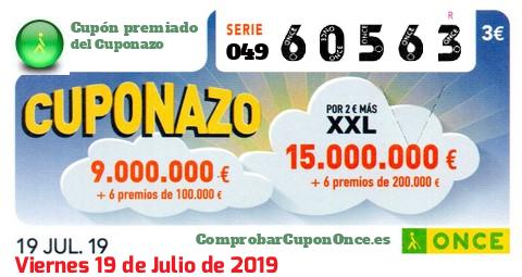 Cuponazo ONCE premiado el Viernes 19/7/2019