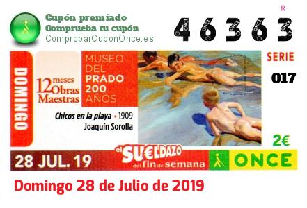 Sueldazo ONCE premiado el Domingo 28/7/2019