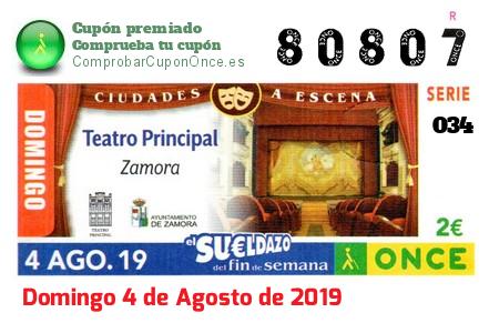 Sueldazo ONCE premiado el Domingo 4/8/2019