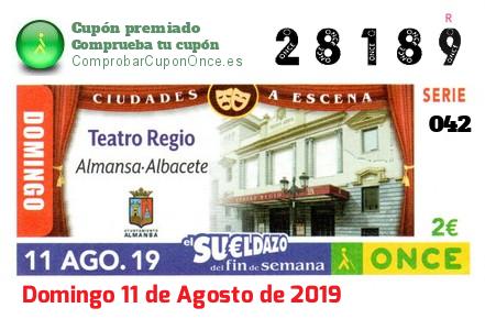 Sueldazo ONCE premiado el Domingo 11/8/2019