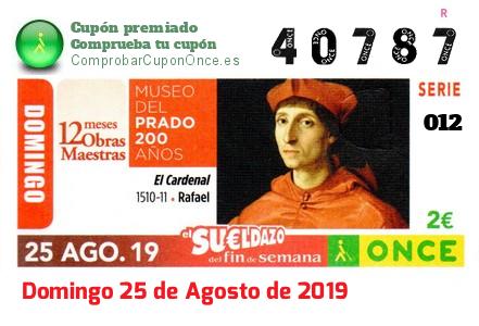 Sueldazo ONCE premiado el Domingo 25/8/2019