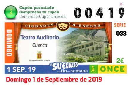 Sueldazo ONCE premiado el Domingo 1/9/2019