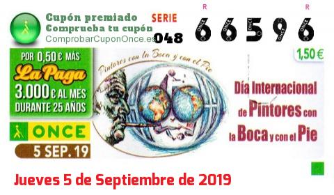 Cupón ONCE premiado el Jueves 5/9/2019