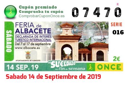 Sueldazo ONCE premiado el Sabado 14/9/2019