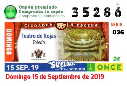 Sueldazo ONCE premiado el Domingo 15/9/2019