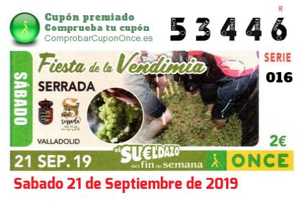 Sueldazo ONCE premiado el Sabado 21/9/2019