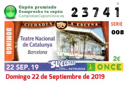 Sueldazo ONCE premiado el Domingo 22/9/2019