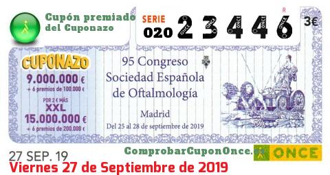 Cuponazo ONCE premiado el Viernes 27/9/2019