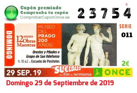 Sueldazo ONCE premiado el Domingo 29/9/2019