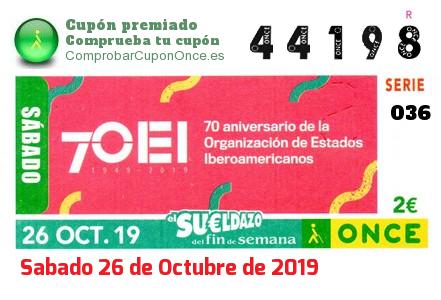 Sueldazo ONCE premiado el Sabado 26/10/2019