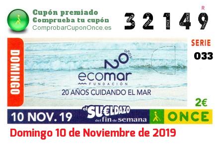 Sueldazo ONCE premiado el Domingo 10/11/2019