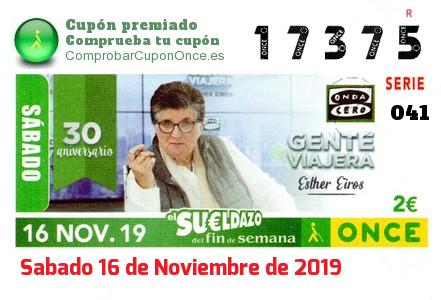 Sueldazo ONCE premiado el Sabado 16/11/2019