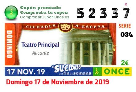 Sueldazo ONCE premiado el Domingo 17/11/2019