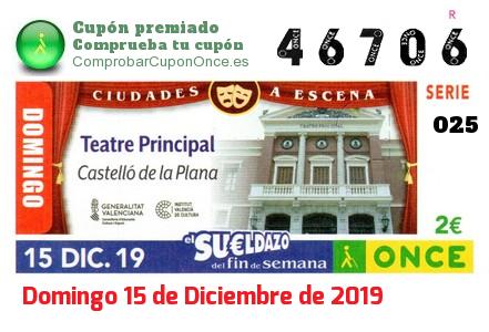 Sueldazo ONCE premiado el Domingo 15/12/2019