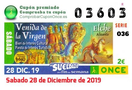 Sueldazo ONCE premiado el Sabado 28/12/2019