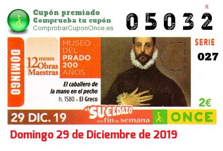 Sueldazo ONCE premiado el Domingo 29/12/2019