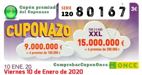Cuponazo ONCE premiado el Viernes 10/1/2020