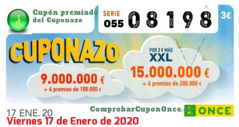 Cuponazo ONCE premiado el Viernes 17/1/2020