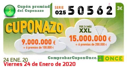 Cuponazo ONCE premiado el Viernes 24/1/2020