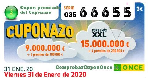 Cuponazo ONCE premiado el Viernes 31/1/2020
