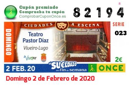 Sueldazo ONCE premiado el Domingo 2/2/2020