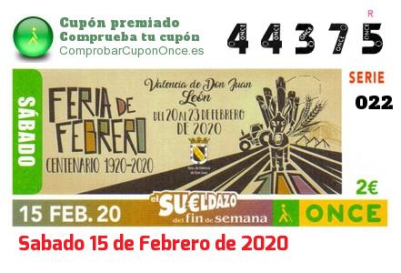 Sueldazo ONCE premiado el Sabado 15/2/2020