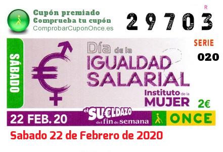 Sueldazo ONCE premiado el Sabado 22/2/2020