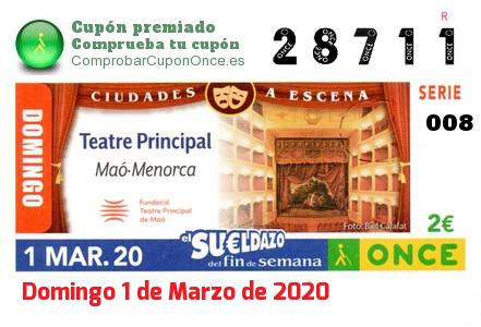 Sueldazo ONCE premiado el Domingo 1/3/2020