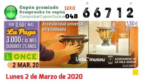 Cupón premiado en este sorteo