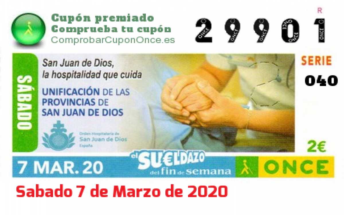 Sueldazo ONCE premiado el Sabado 7/3/2020