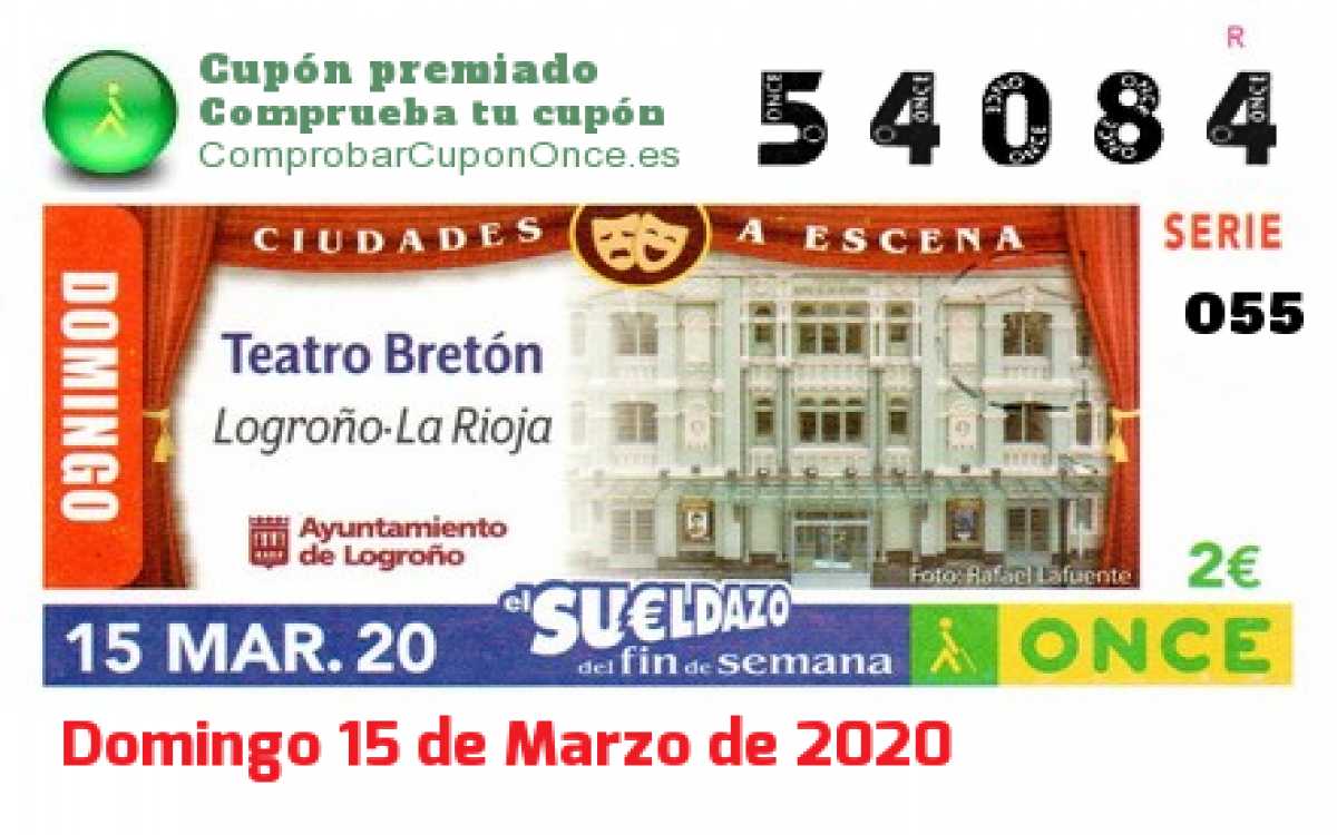 Sueldazo ONCE premiado el Domingo 15/3/2020